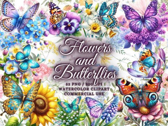 Download Spring Flowers &amp; Butterflies Clipart Png - Lower Collection