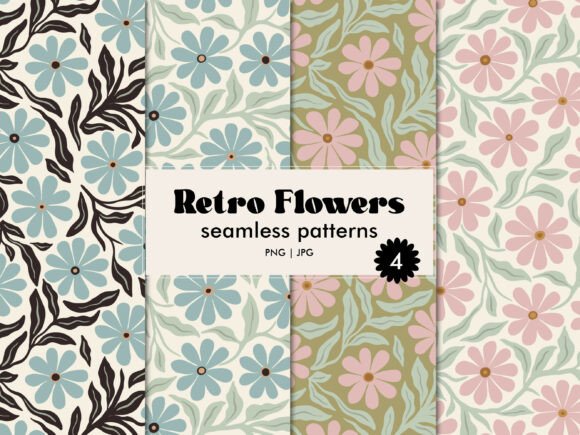 Download Retro Flowers Seamless Pattern Set - Lower Collection