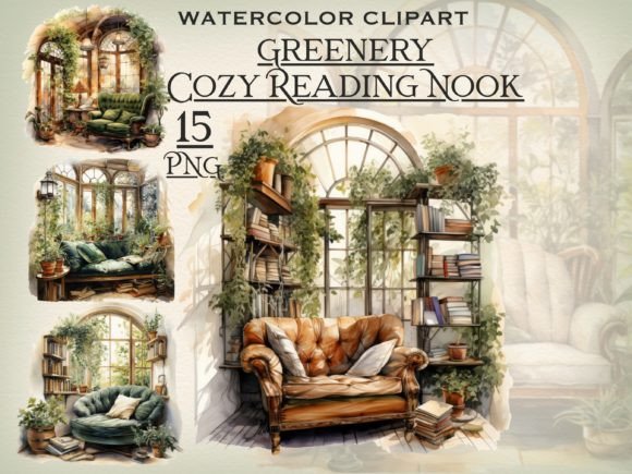 Download Greenery Cozy Reading Nook PNG Bundle - Greenery Collection