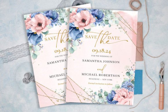 Download Dusty Blue and Dusty Pink Save the Date - Date Collection