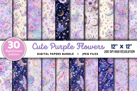 Download Cute Purple Flowers Pattern Bundle - Lower Collection